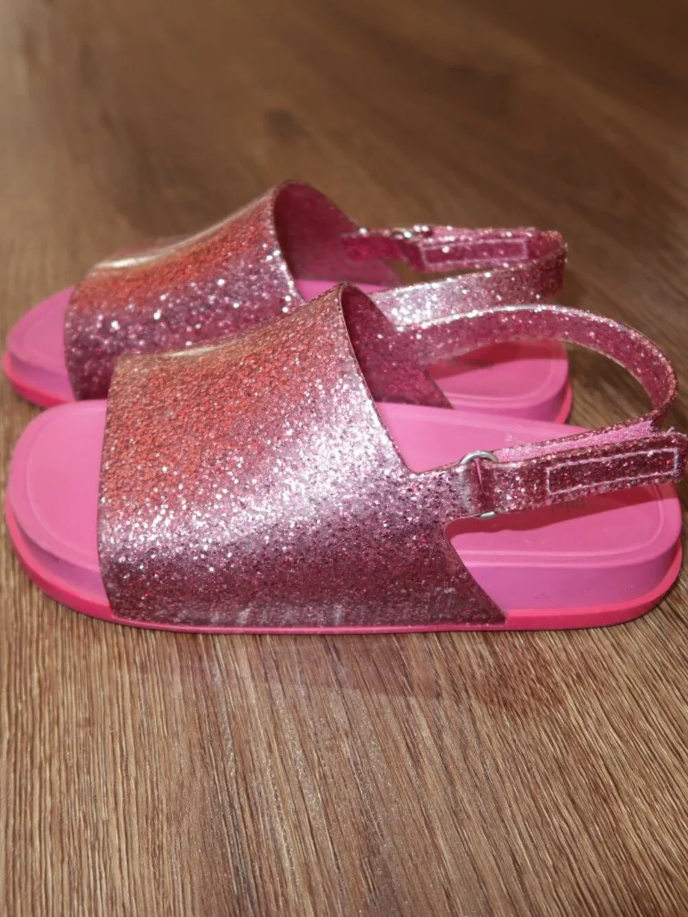 Girls Mini Melissa Pink Sparkly Glitter Slip On Heel Strap Sandals Beach size 10